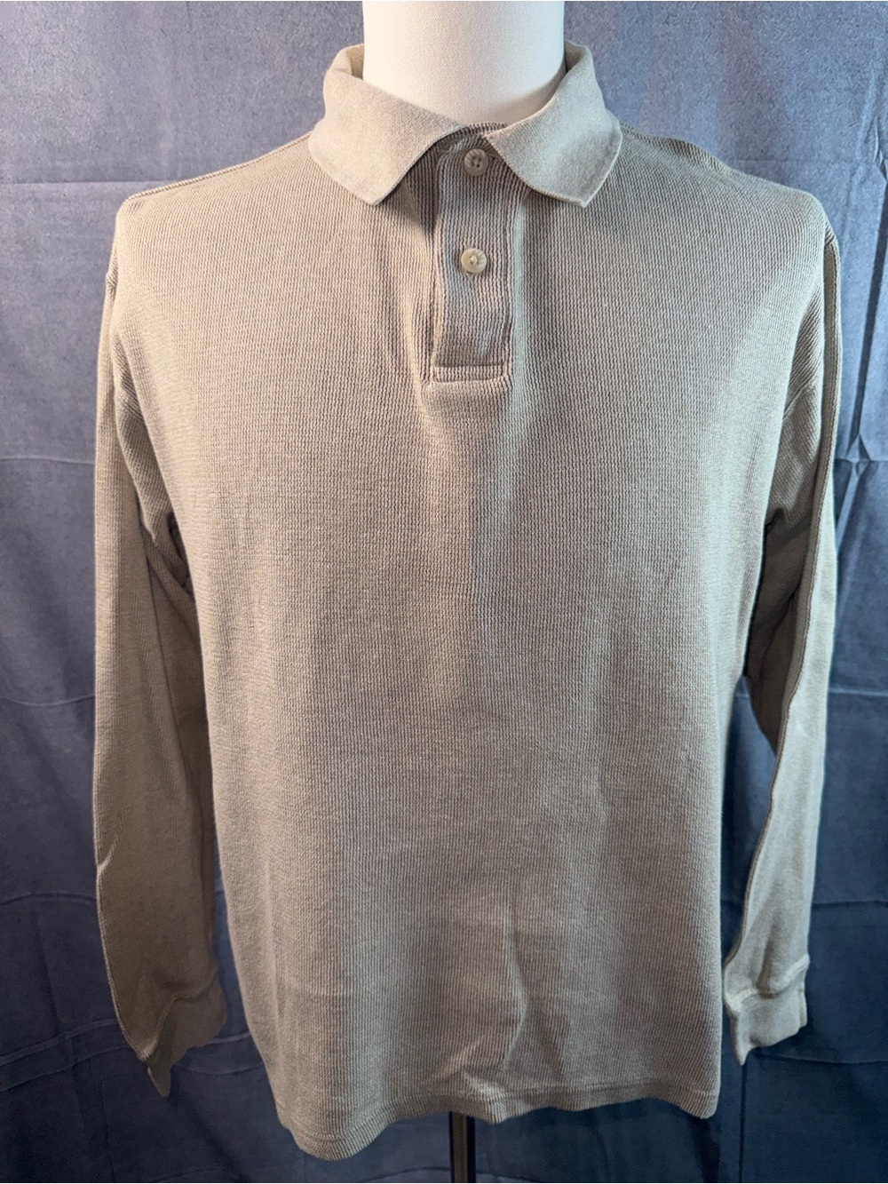 1520-NATURAL LIFE Men's Long Sleeve Polo - Light Taupe